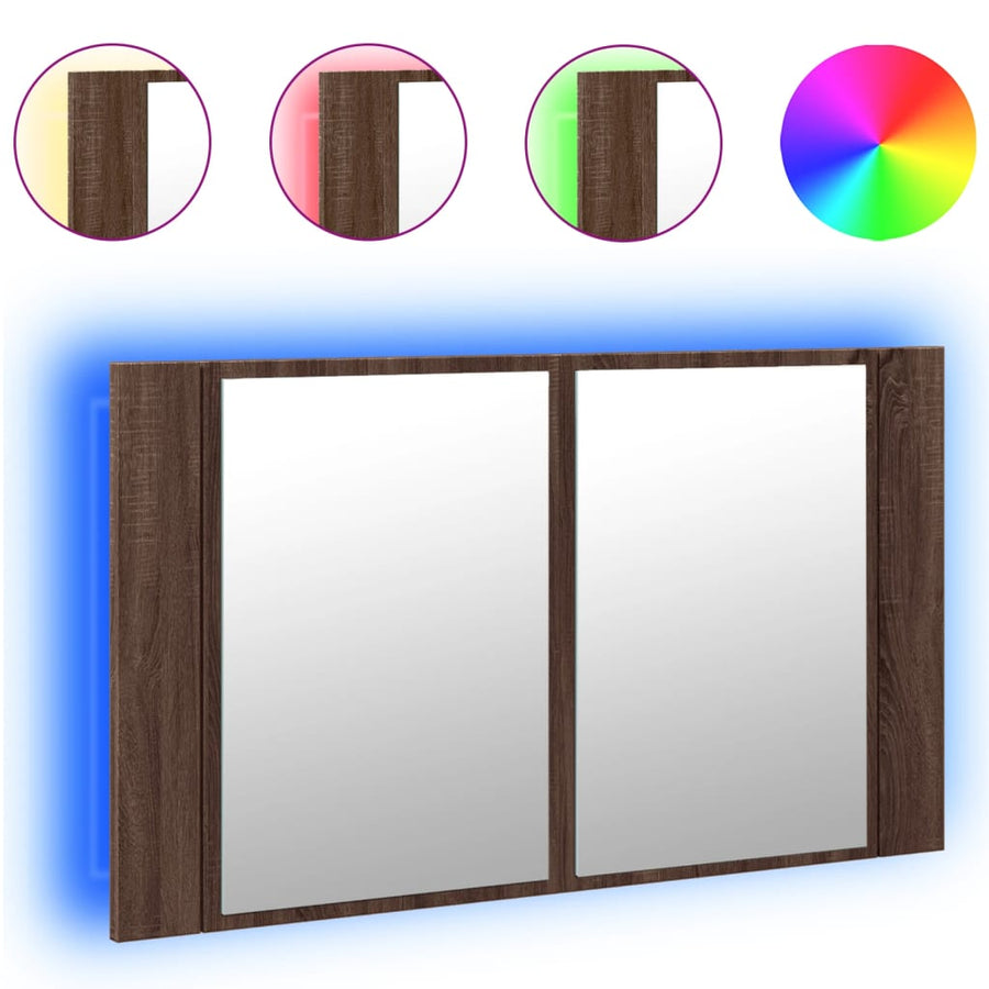 Badkamerkast Met Spiegel Led 80X2X45 Acryl Bruineikenkleurig bruin eikenkleur
