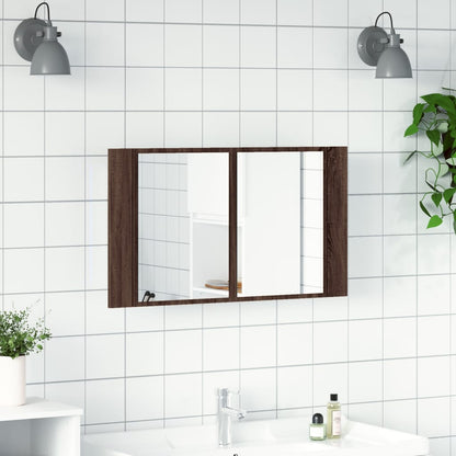 Badkamerkast Met Spiegel Led 80X2X45 Acryl Bruineikenkleurig bruin eikenkleur
