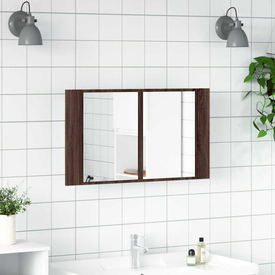 Badkamerkast Met Spiegel Led 80X2X45 Acryl Bruineikenkleurig bruin eikenkleur