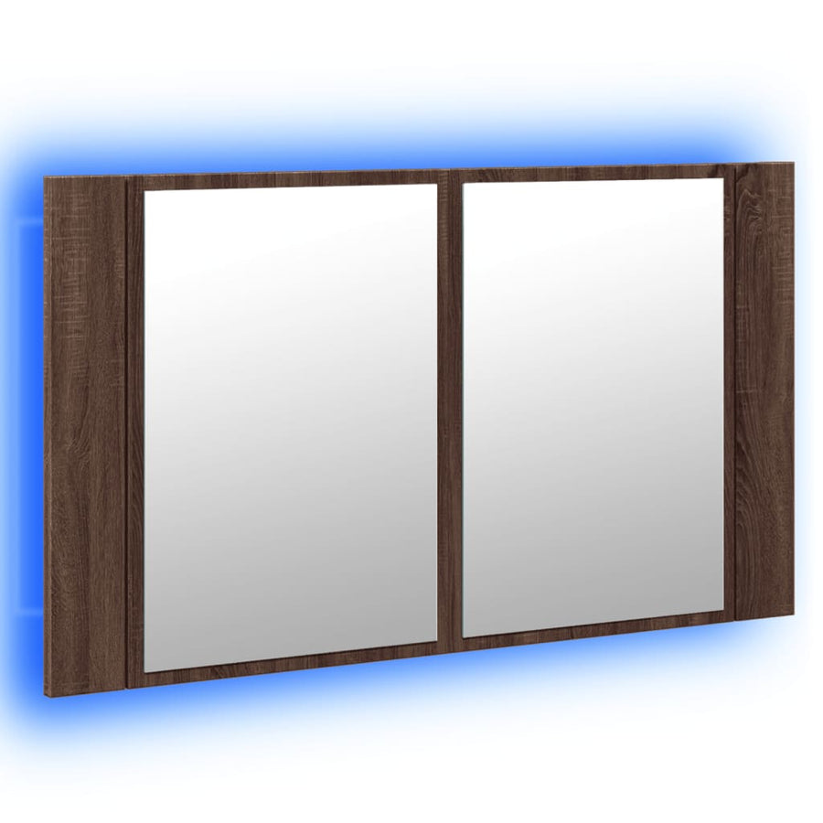 Badkamerkast Met Spiegel Led 80X2X45 Acryl Bruineikenkleurig bruin eikenkleur