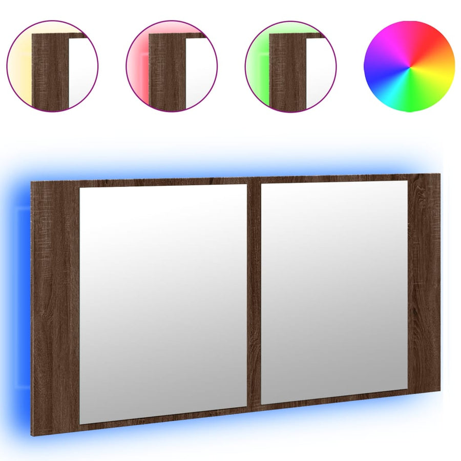 Badkamerkast Met Spiegel En Led 90X2X45 Acryl Bruineikenkleur bruin eikenkleur