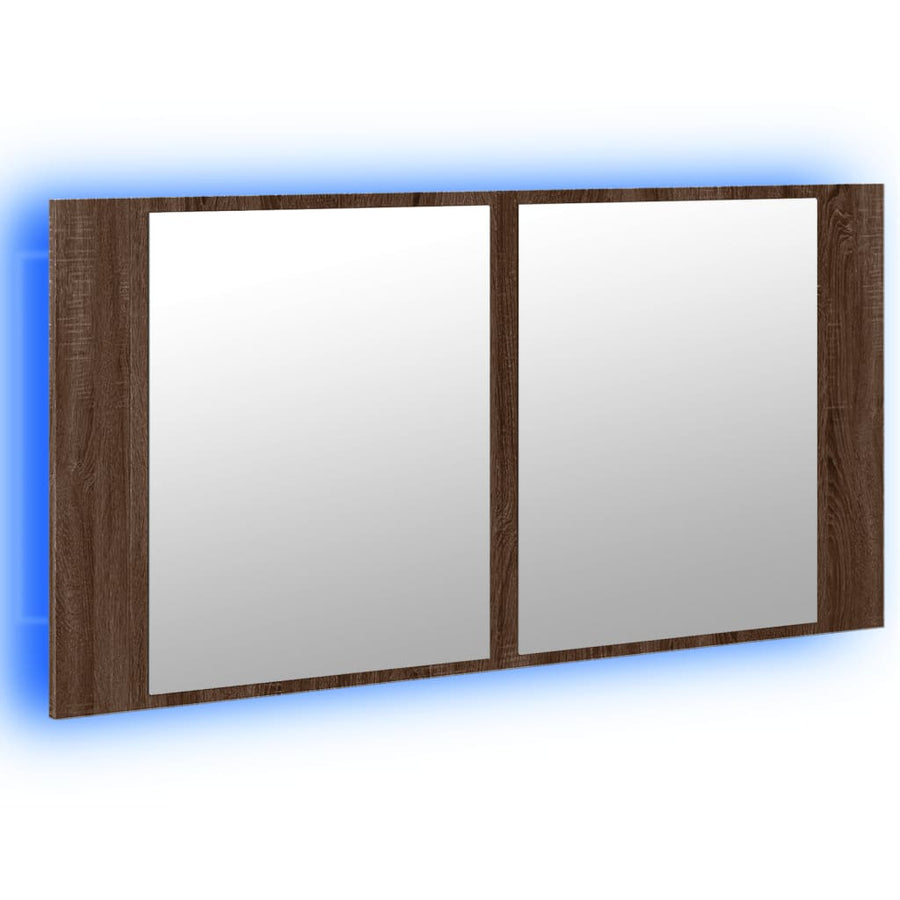Badkamerkast Met Spiegel En Led 90X2X45 Acryl Bruineikenkleur bruin eikenkleur