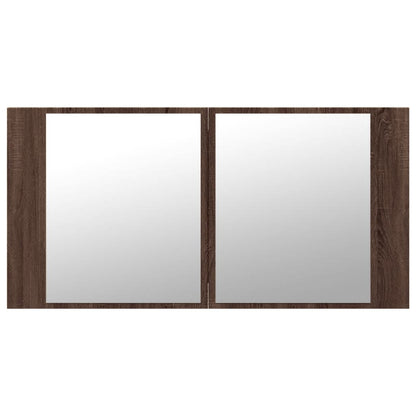 Badkamerkast Met Spiegel En Led 90X2X45 Acryl Bruineikenkleur bruin eikenkleur