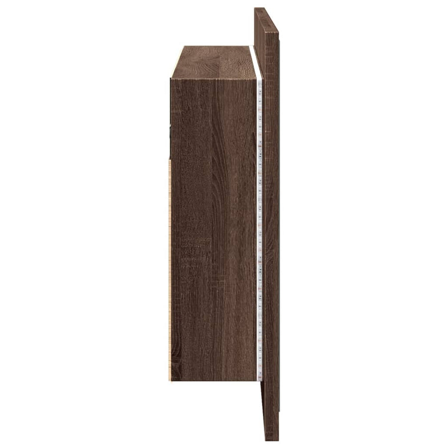 Badkamerkast Met Spiegel En Led 90X2X45 Acryl Bruineikenkleur bruin eikenkleur