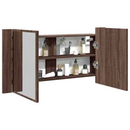 Badkamerkast Met Spiegel En Led 90X2X45 Acryl Bruineikenkleur bruin eikenkleur