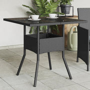 Garden table with glass top 80x80x75 cm poly rattan black