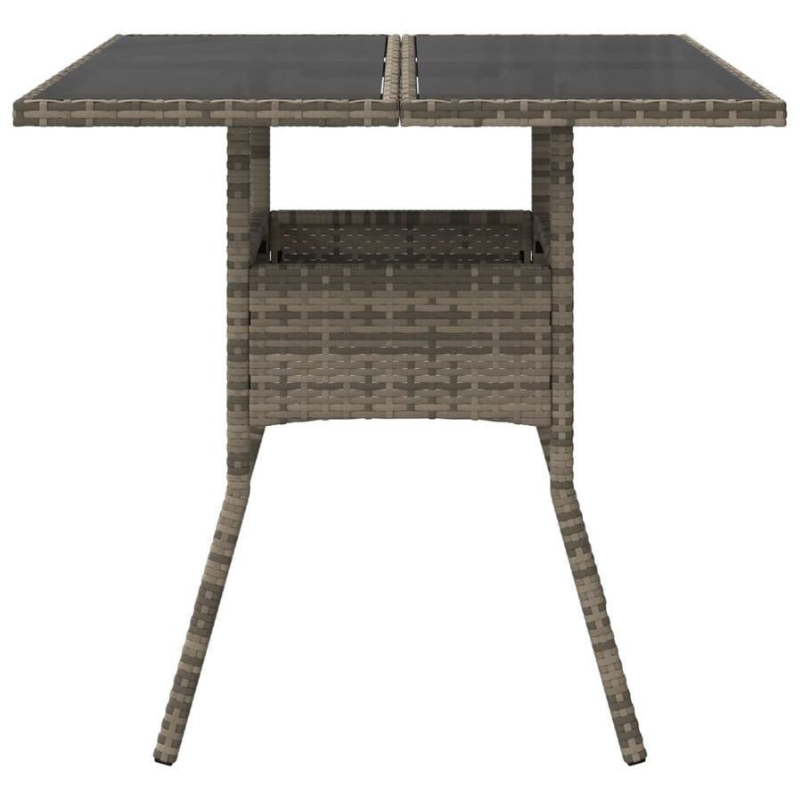 Tuintafel met glazen blad 80x80x75 cm poly rattan grijs