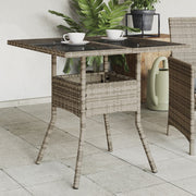 Garden table with glass top 80x80x75 cm poly rattan grey
