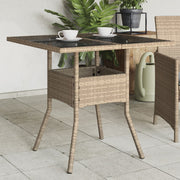 Tuintafel 80x80x75 cm poly rattan beige glas