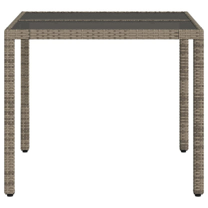 Tuintafel met glazen blad 90x90x75 cm poly rattan grijs