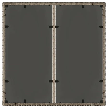Tuintafel met glazen blad 90x90x75 cm poly rattan grijs