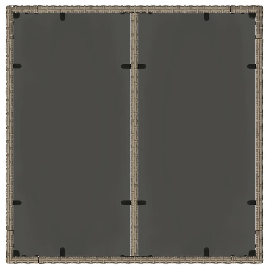 Tuintafel met glazen blad 90x90x75 cm poly rattan grijs