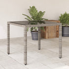 Tuintafel met glazen blad 90x90x75 cm poly rattan grijs