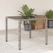 Garden table with glass top 90x90x75 cm poly rattan grey