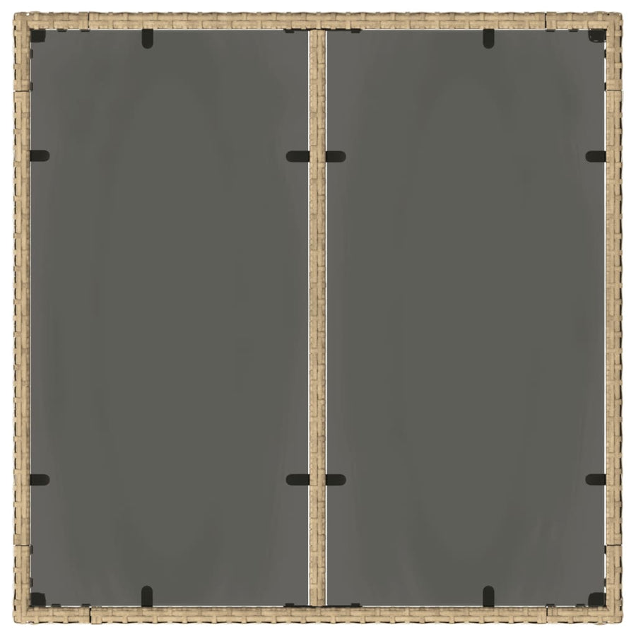 Tuintafel met glazen blad 90x90x75 cm poly rattan beige