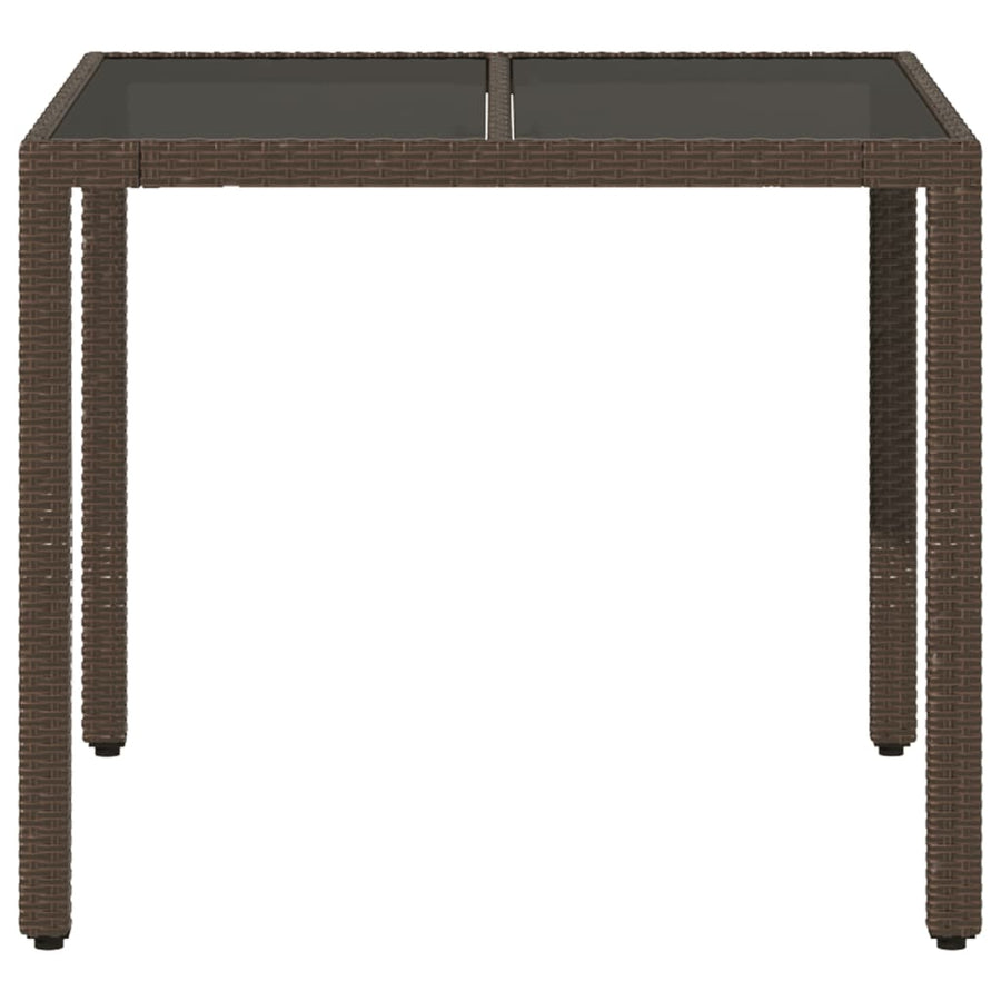 Tuintafel met glazen blad 90x90x75 cm poly rattan bruin
