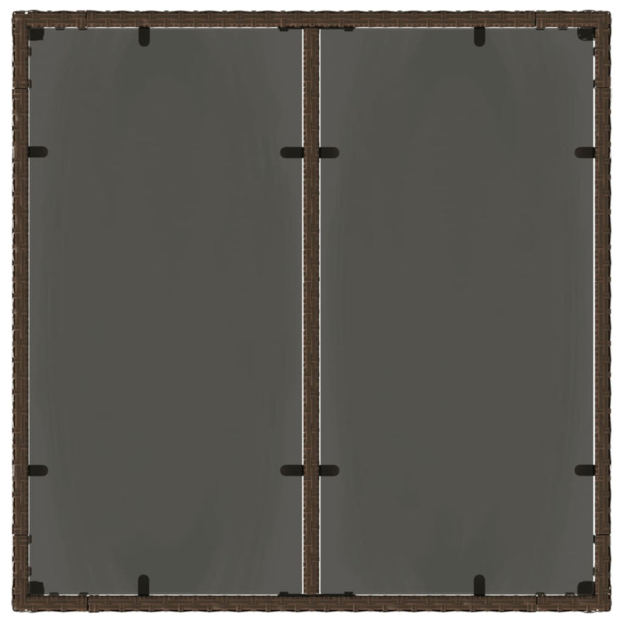 Tuintafel met glazen blad 90x90x75 cm poly rattan bruin