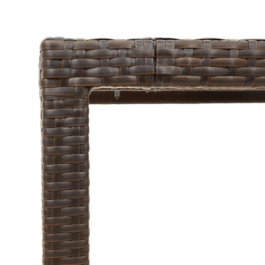 Tuintafel met glazen blad 90x90x75 cm poly rattan bruin