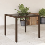 Garden table with glass top 90x90x75 cm poly rattan brown