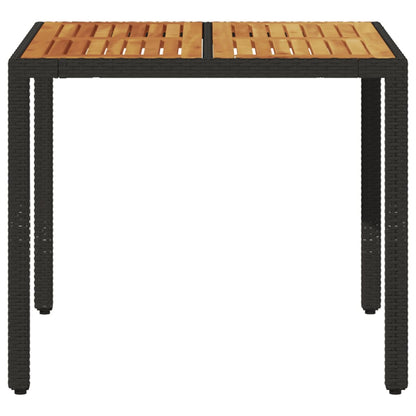 Tuintafel met acaciahouten blad 90x90x75 cm poly rattan zwart