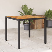 Garden table with acacia wood top 90x90x75 cm poly rattan black
