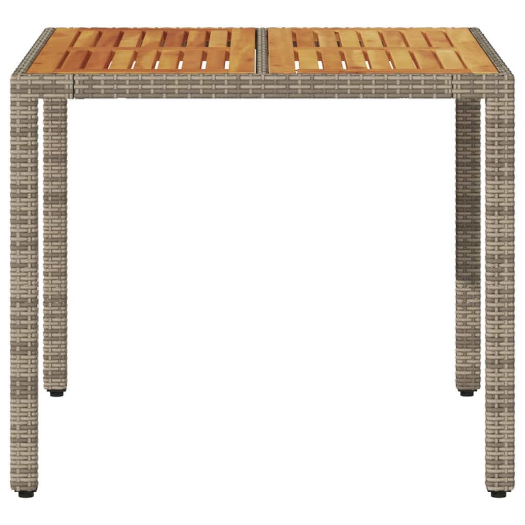 Tuintafel met acaciahouten blad 90x90x75 cm poly rattan grijs