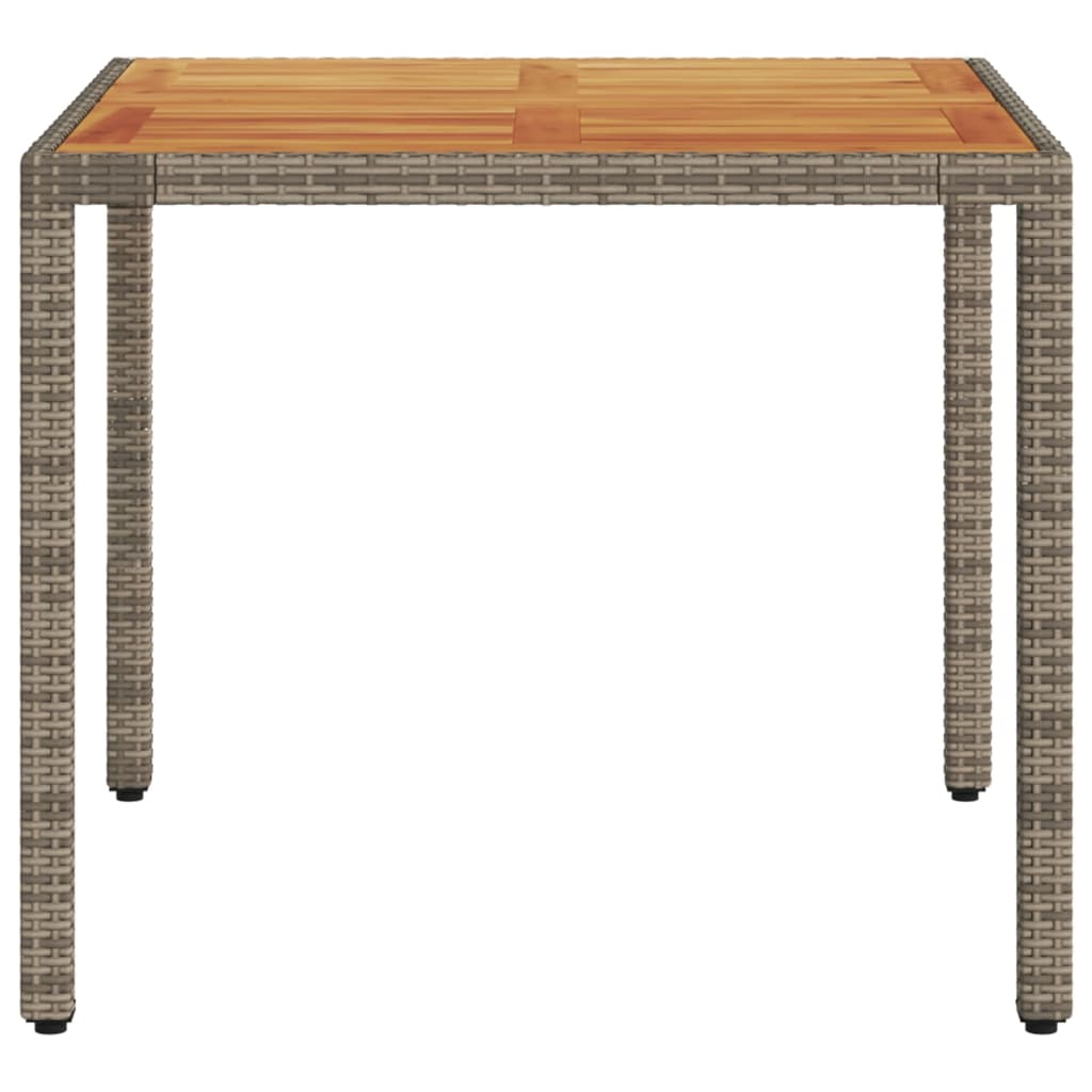 Tuintafel met acaciahouten blad 90x90x75 cm poly rattan grijs
