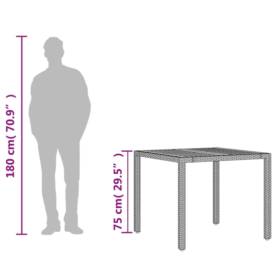 Tuintafel met acaciahouten blad 90x90x75 cm poly rattan grijs