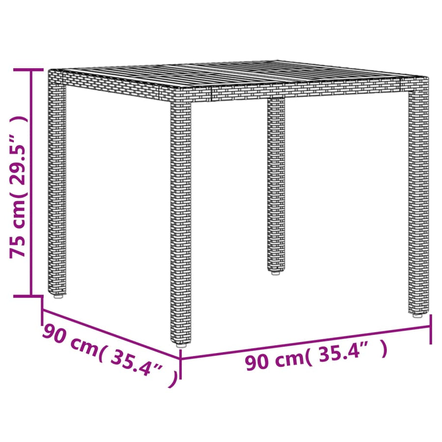 Tuintafel met acaciahouten blad 90x90x75 cm poly rattan grijs