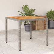 Garden table with acacia wood top 90x90x75 cm poly rattan grey
