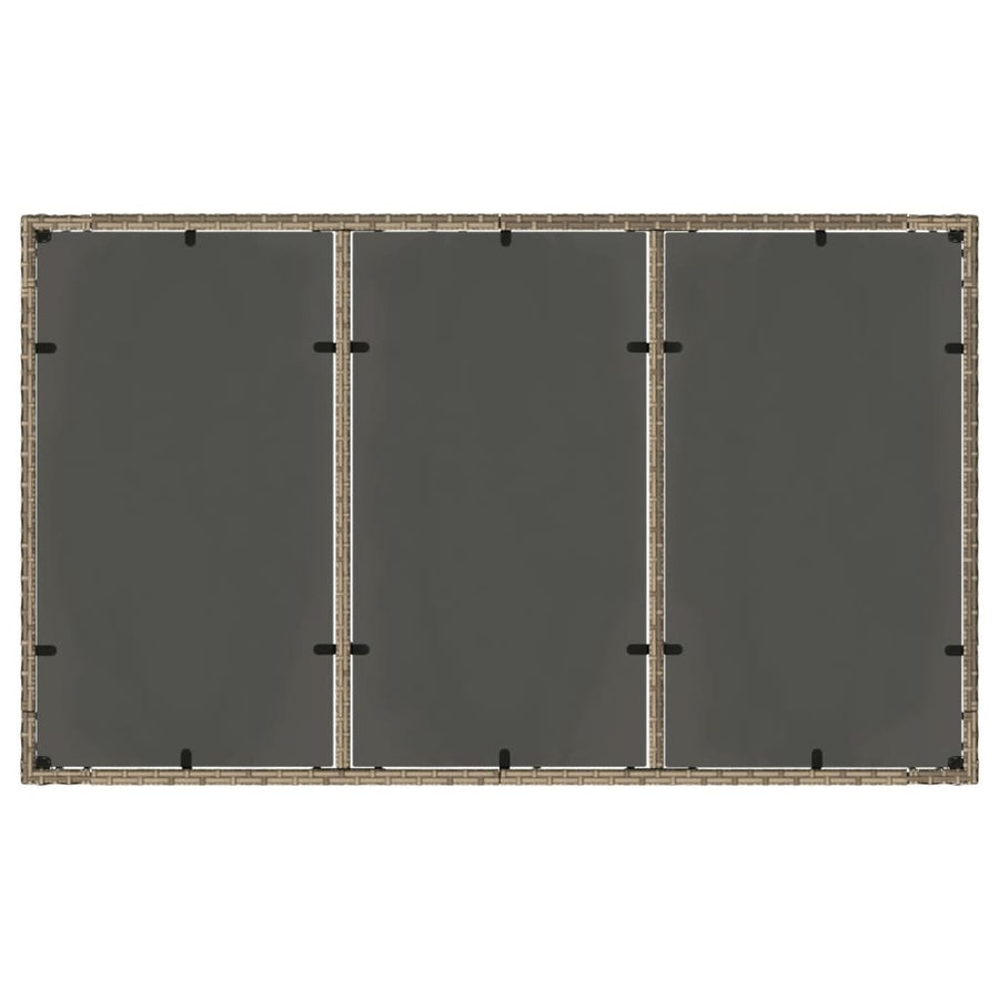 Tuintafel met glazen blad 150x90x75 cm poly rattan grijs