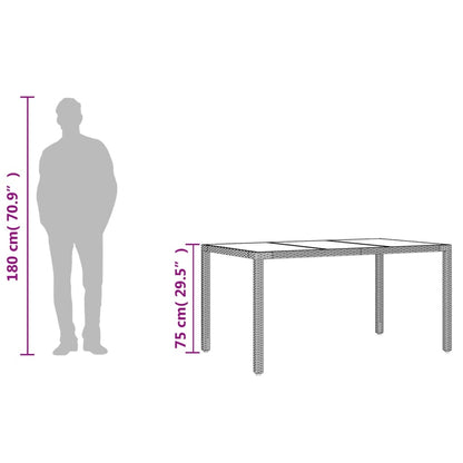 Tuintafel met glazen blad 150x90x75 cm poly rattan grijs
