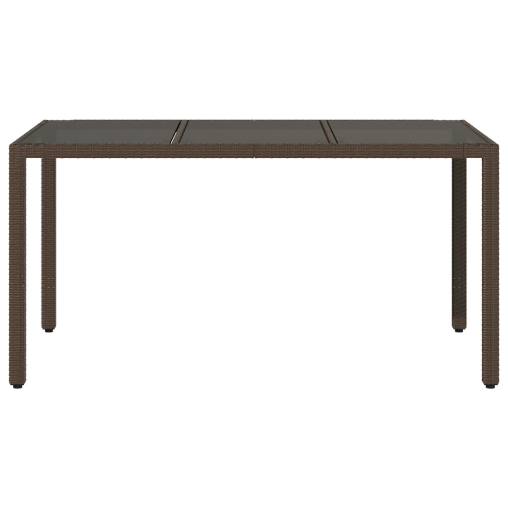 Tuintafel met glazen blad 150x90x75 cm poly rattan bruin