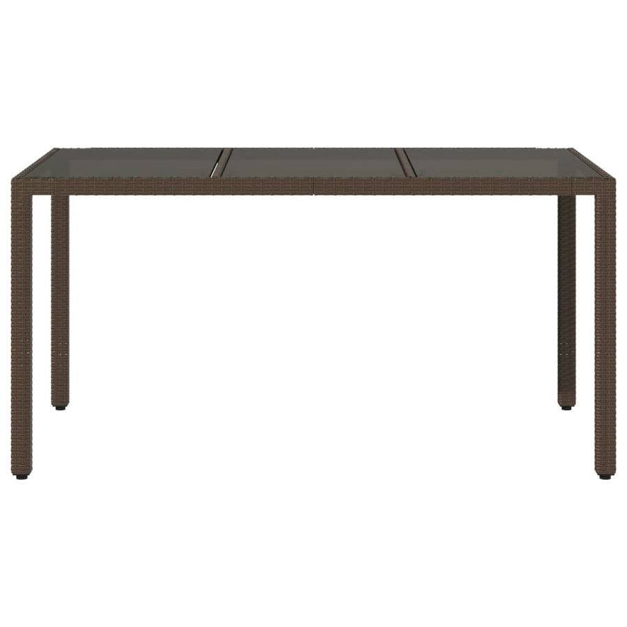 Tuintafel met glazen blad 150x90x75 cm poly rattan bruin