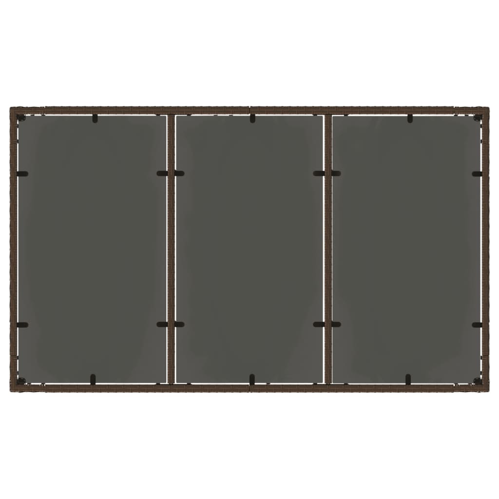 Tuintafel met glazen blad 150x90x75 cm poly rattan bruin