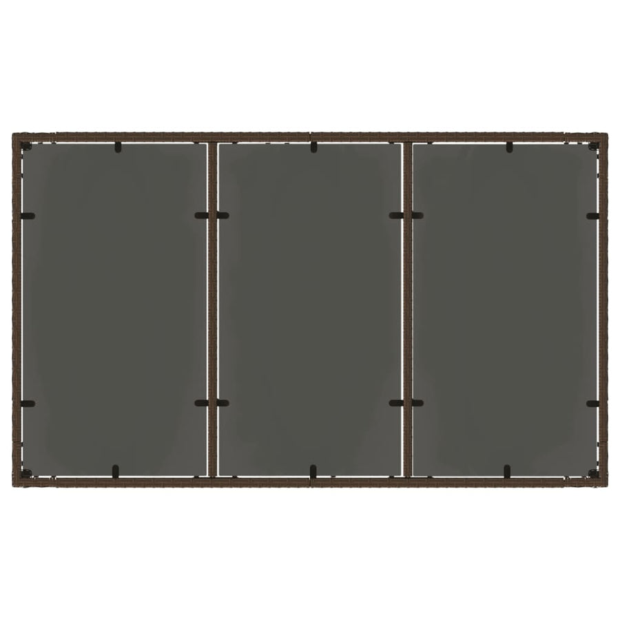 Tuintafel met glazen blad 150x90x75 cm poly rattan bruin