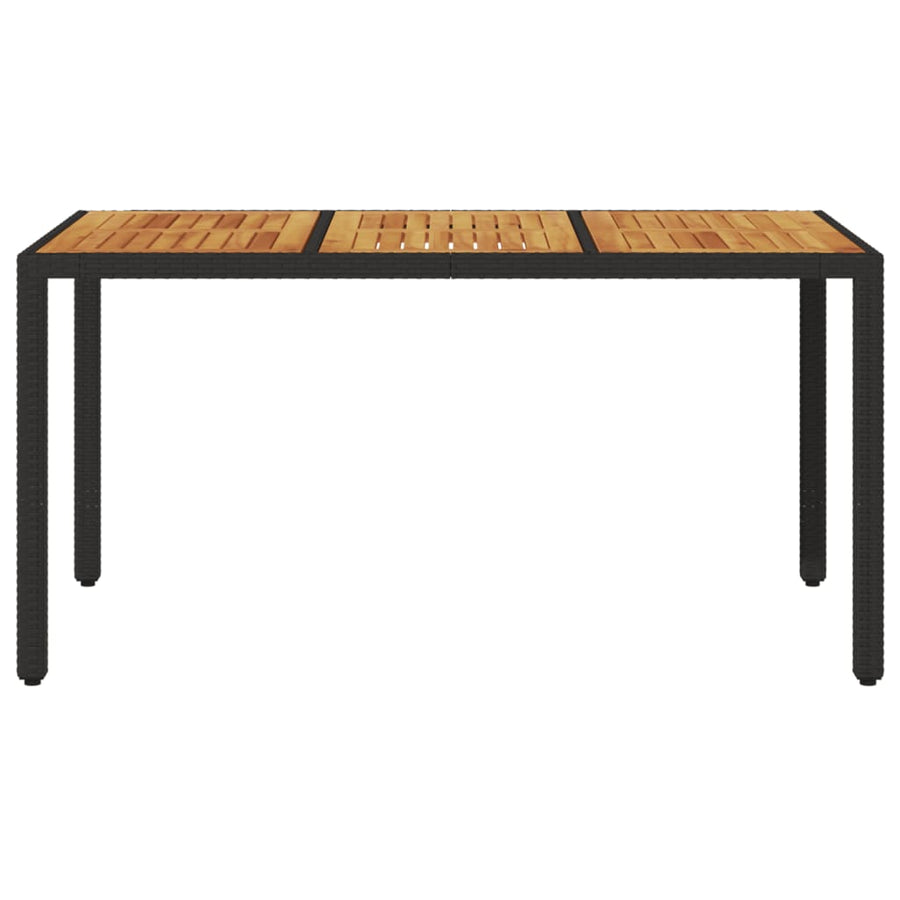 Tuintafel met acaciahouten blad 150x90x75 cm poly rattan zwart
