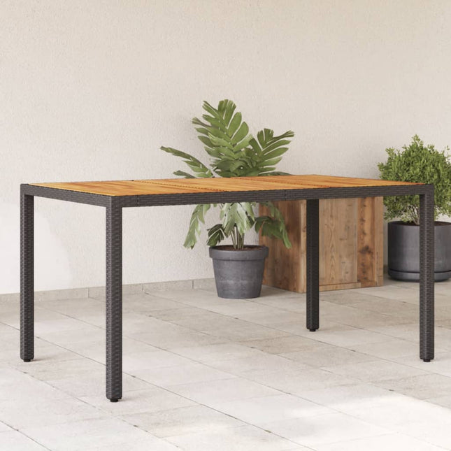 Tuintafel met acaciahouten blad 150x90x75 cm poly rattan zwart