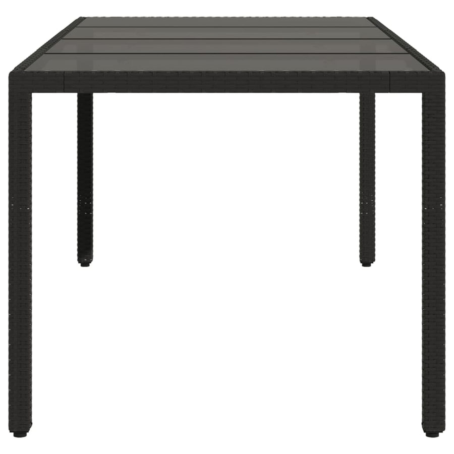 Tuintafel met glazen blad 190x90x75 cm poly rattan zwart