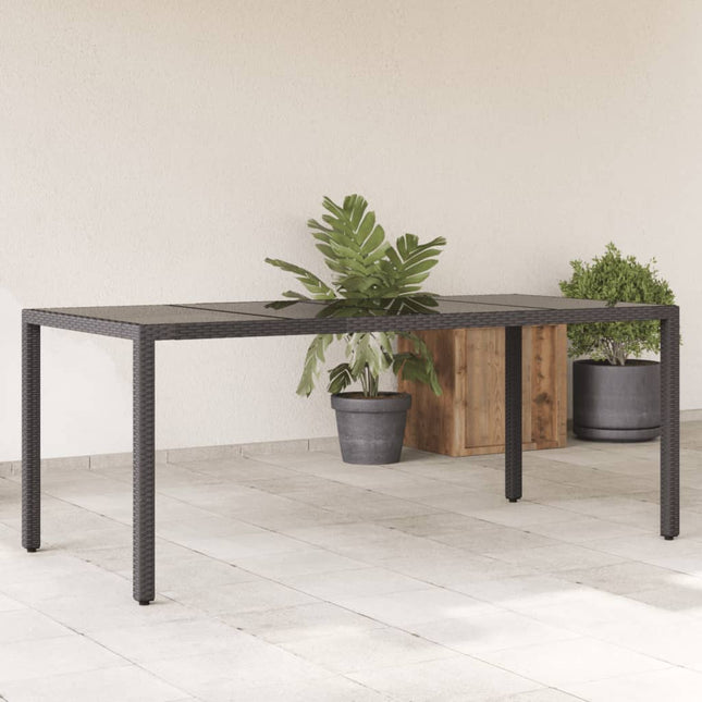 Tuintafel met glazen blad 190x90x75 cm poly rattan zwart