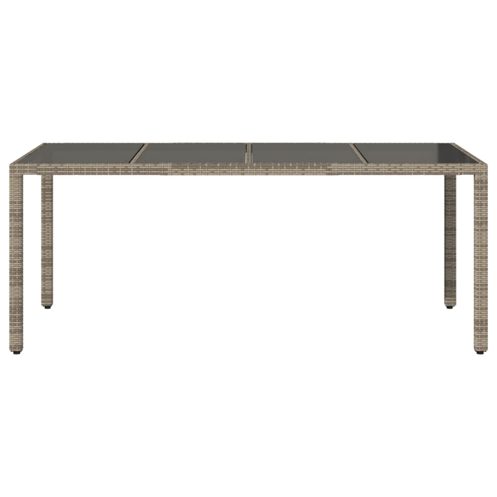 Tuintafel met glazen blad 190x90x75 cm poly rattan grijs