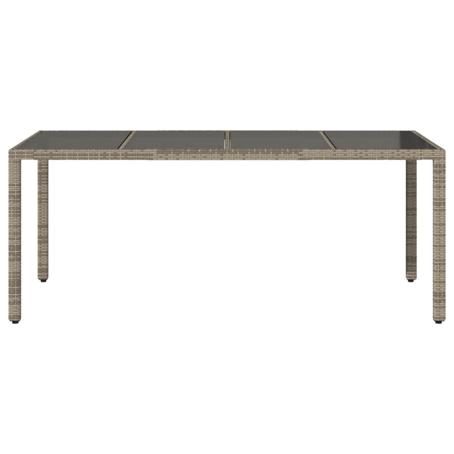 Tuintafel met glazen blad 190x90x75 cm poly rattan grijs