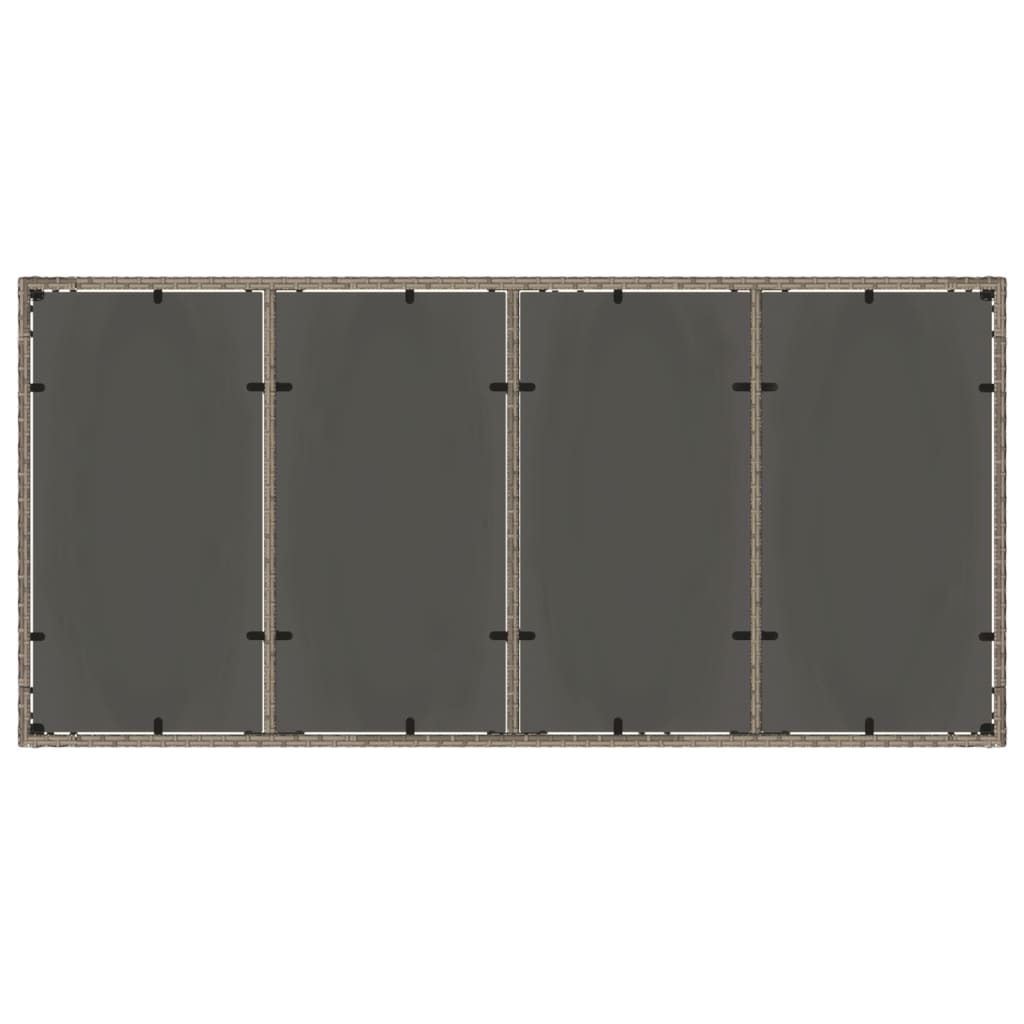 Tuintafel met glazen blad 190x90x75 cm poly rattan grijs