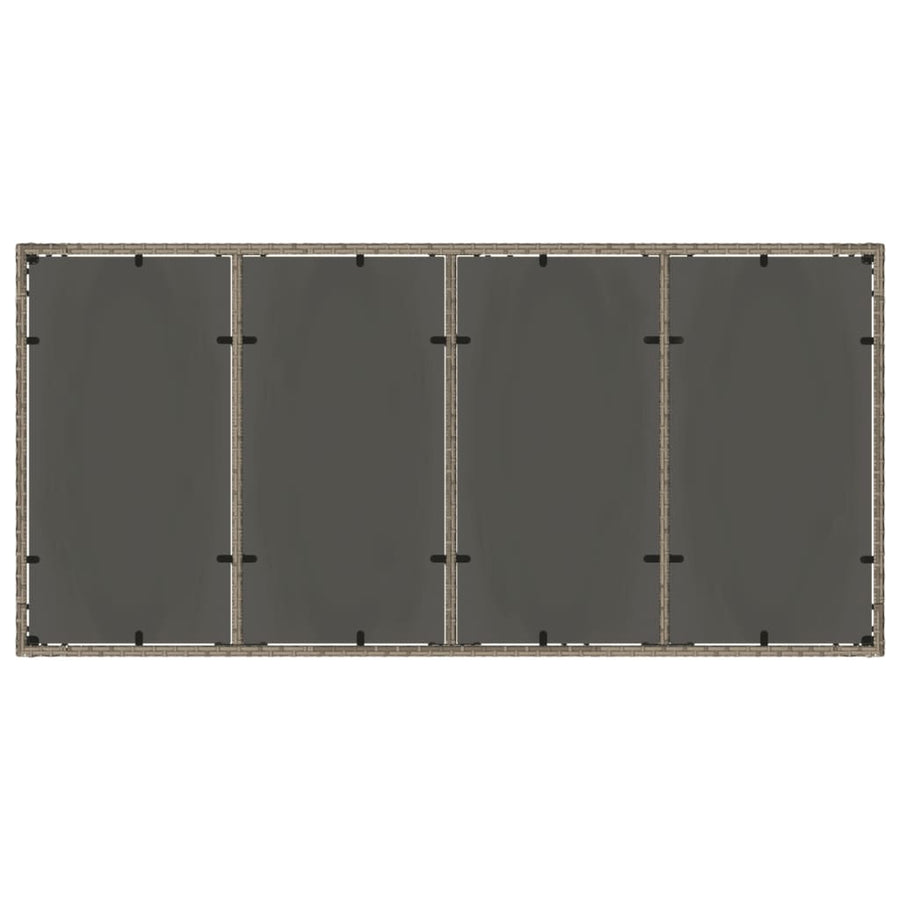 Tuintafel met glazen blad 190x90x75 cm poly rattan grijs