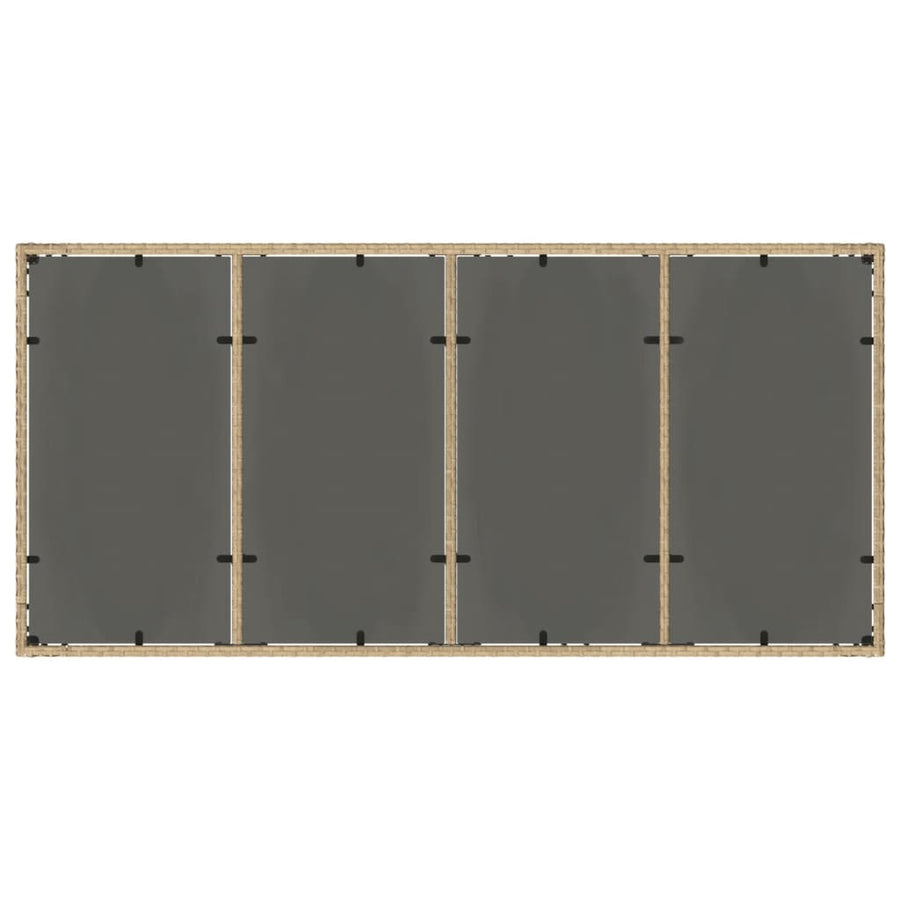 Tuintafel met glazen blad 190x90x75 cm poly rattan beige