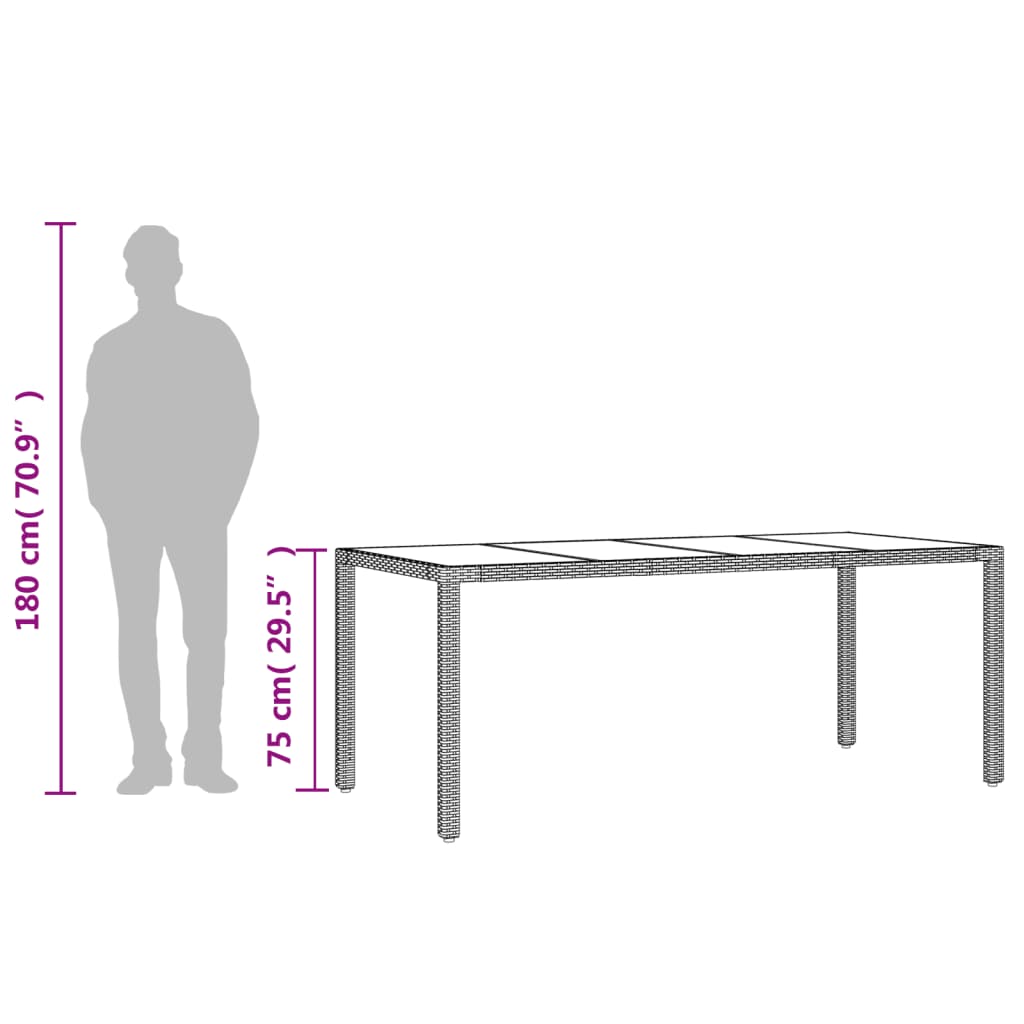 Tuintafel met glazen blad 190x90x75 cm poly rattan beige