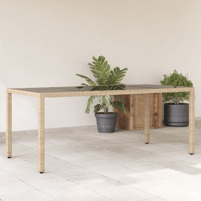 Tuintafel met glazen blad 190x90x75 cm poly rattan beige