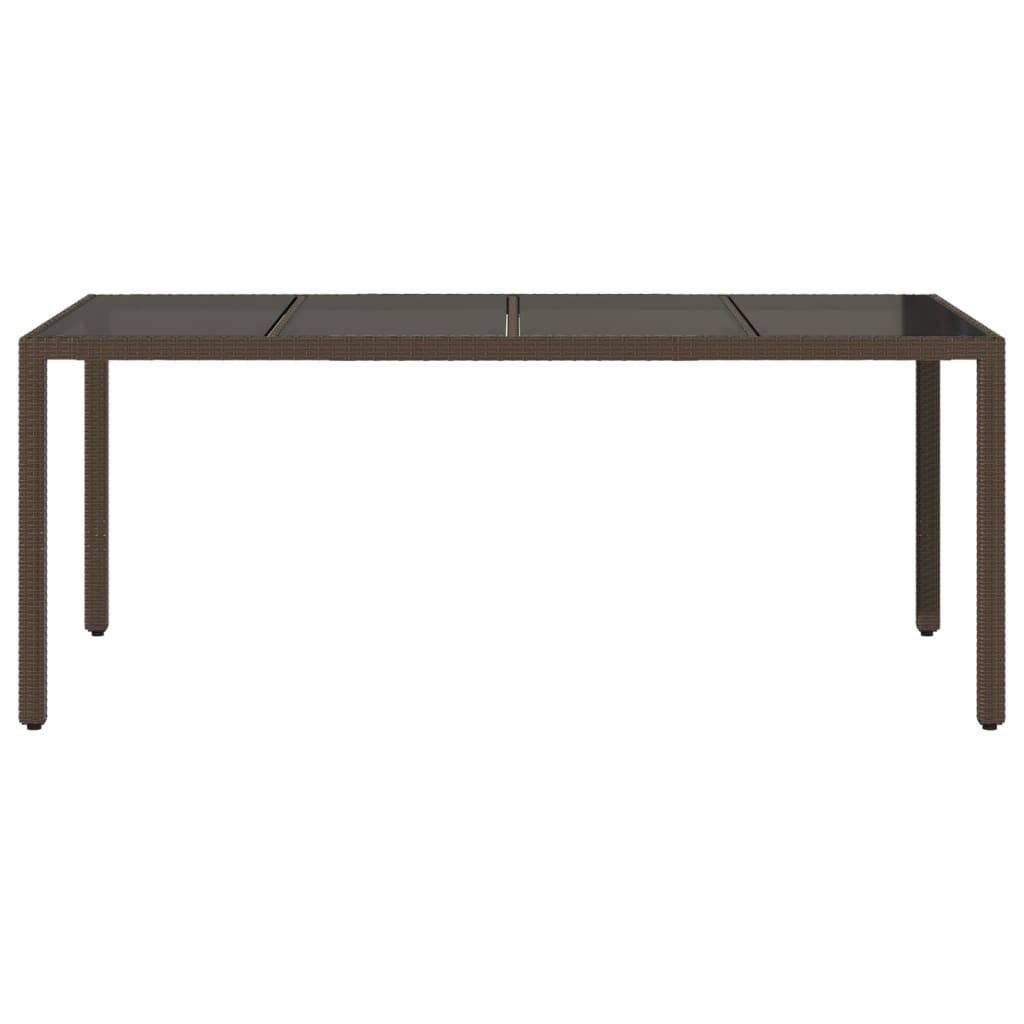 Tuintafel met glazen blad 190x90x75 cm poly rattan bruin