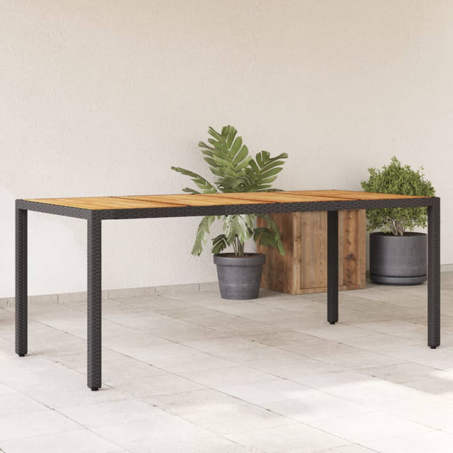 Tuintafel met acaciahouten blad 190x90x75 cm poly rattan zwart