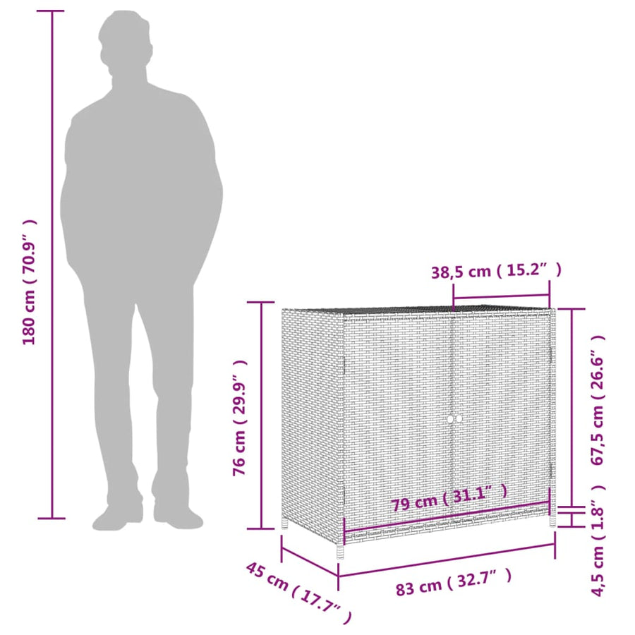 Tuinkast 83X45X76 Cm Poly Rattan Grijs